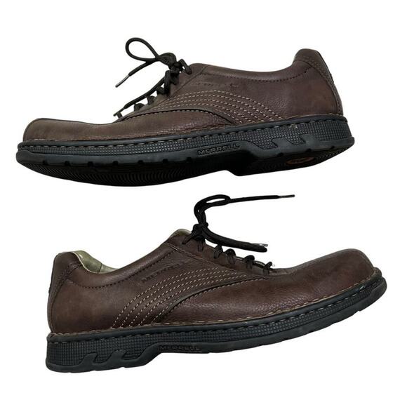 MERRELL Men’s Compass Brown Leather Round Toe Oxford Shoes - Casual Lace Up - 13